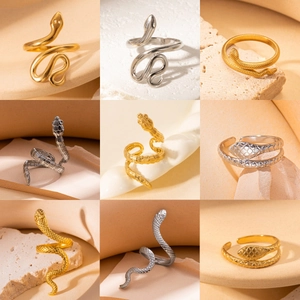 Vintage Stainless Steel Snake Open Ring For Women Men Adjustable European Style Gold Silver Snake Ring Animal Jewelry Gift