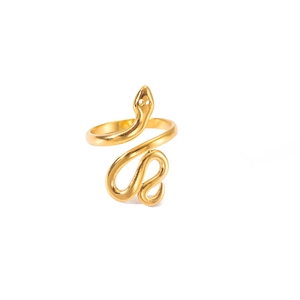 Elegant gold snake wrap ring in polished titanium steel with an adjustable open band design