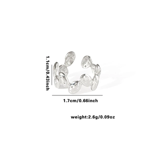 Detailed silver titanium steel open ring dimensions 1.1cm height and 2.6g weight specs