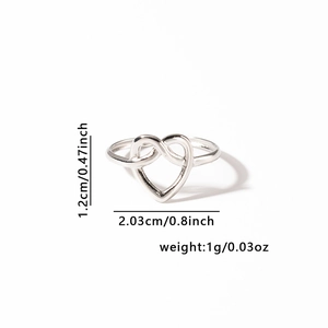 Mesure détaillée de la bague coeur ouverte indiquant la hauteur 1,2cm et poids 1g