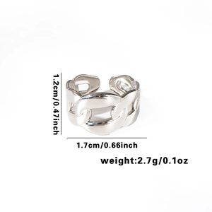 Detail view of silver chain-link ring showing dimensions 1.2cm height and 2.7g weight