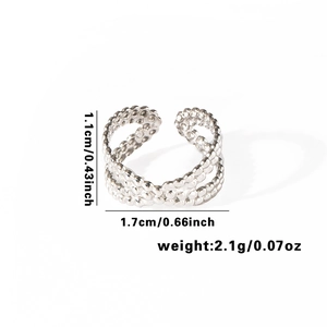 Detail view of silver hollow bubble ring showing layered texture and adjustable open band