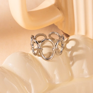 Close-up of silver hollow oval link chain design on adjustable stainless steel ring