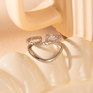 Adjustable 304 stainless steel double layer ring featuring twisted and smooth bands