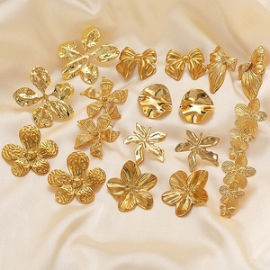 Franse Stijl Roestvrijstalen Bloem Oorknopjes Goud Retro Strik Hart Geometrische Hangoorbellen Voor Dames Sieraden Cadeau