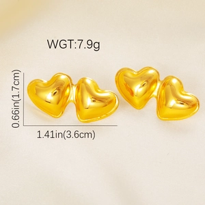 18K gold plated stainless steel heart earrings with minimalist mirror finish surface