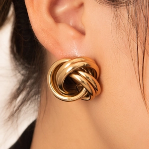 Boucles d'oreilles nœud exagérées en acier inoxydable plaqué or 18 carats luxe