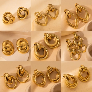 Boucles d'Oreilles Créoles en Acier Inoxydable 304 Plaqué Or pour Femmes Mode Épais Torsadé Nœud Cœur Bijoux Boucles d'Oreilles