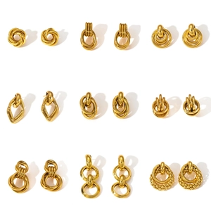 Lot de 9 paires de boucles d'oreilles minimalistes en acier inoxydable 304 plaqué or 18K