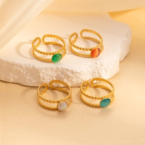 Anillos de doble capa de acero inoxidable 304 con piedras naturales de colores