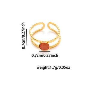 Anillo de doble capa de acero inoxidable 304 con piedra de ojo de gato naranja dorado