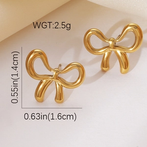 Boucles d'oreilles nœud dorées pour femmes, parure de bijoux minimaliste en acier inoxydable