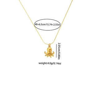 Detailed view of golden octopus pendant necklace with specific size and weight dimensions