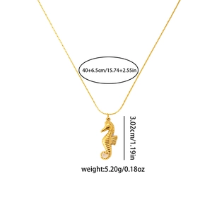 Elegant gold titanium steel seahorse pendant necklace for women with a 40+6.5cm fine chain