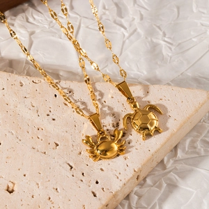 Gold stainless steel ocean series crab and turtle pendant necklaces with fine twisted chains