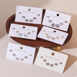Roestvrij Staal Zirkonia Oorknopjes Set Hart Rond Vierkant Geometrisch Kunstparel Oorbellen Voor Vrouwen Sieraden