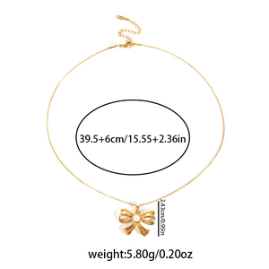 Vintage 18k gold plated stainless steel pearl necklace with bow pendant specifications