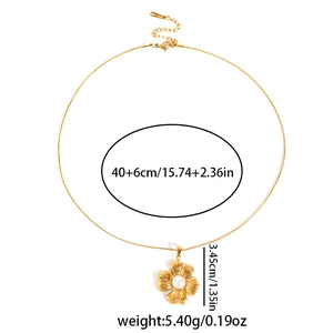 Detailed size chart for vintage stainless steel necklace with gold flower and pearl pendant