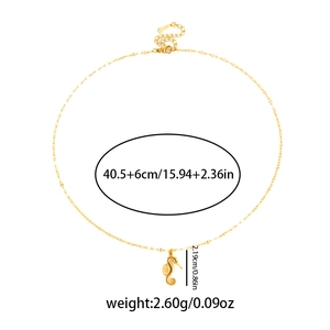 Detailed view of golden seahorse pendant necklace with precise dimensions and S925 hallmark