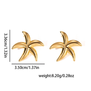 Pendientes de estrella de mar de acero inoxidable dorado con medidas de dimensiones