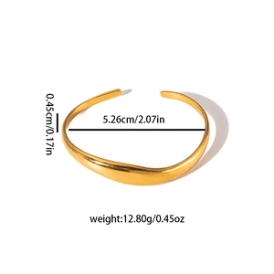 Vintage 18K gold plated stainless steel ginkgo leaf open bangle with measurements