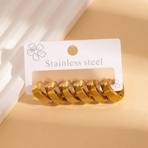Set of 6 gold U-shaped stainless steel earrings with a sleek brushed metal texture finish