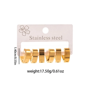 Set of six gold stainless steel C-shaped hoop earrings with brushed metallic texture details