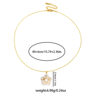 Elegant gold stainless steel necklace featuring a frosted petal pendant and measurement details