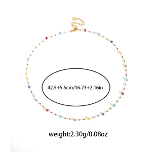 Minimalist colorful heart stone beaded necklace in gold finish with extension chain
