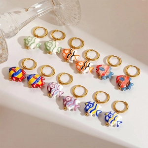 Ozean-Stil Keramik Fisch Meeresschildkröte Creolen Für Damen Edelstahl Gold Emaille Tier Glück Koi Anhänger Schmuck
