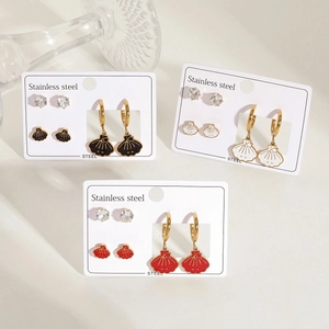 Détails de parure de boucles d'oreilles coquillage en acier inoxydable avec émail coloré