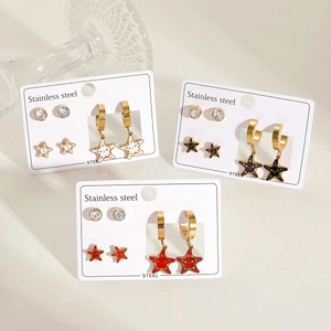 Trois lots de boucles d'oreilles étoile de mer en acier inox blanc, noir et rouge