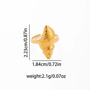 Vergoldeter Edelstahl-Muschelring mit Maßen und Gewichtsinformationen für Damen