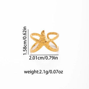 Technische Maße des goldenen Seesternrings mit Angabe von Durchmesser und Gewicht