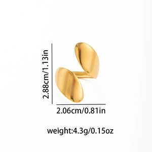 Detailansicht verstellbarer goldener Edelstahlring mit Maßangaben und Gewicht