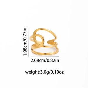 Detailansicht eines goldenen mehrlagigen Rings mit Maßangaben und 3,0 g Gewicht