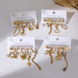 Chic heart and butterfly stainless steel gold earrings set for women and girls