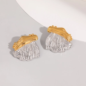 Two-tone 18K gold plated stainless steel earrings with unique pleated texture design