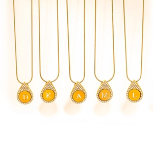 Vintage Stainless Steel Teardrop Alphabet Initial Necklace Earrings Jewelry Set Rhinestone Encrusted Accessories For Women