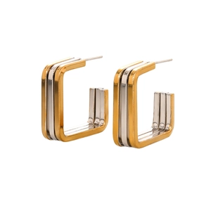 Boucles d'oreilles créoles bicolores dorées et argentées en acier au design minimaliste