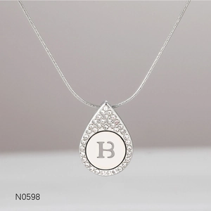 Silver letter B pendant necklace with sparkling diamonds and a snake chain for women