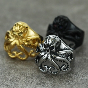 Gothic Oktopus-Totenkopf-Ringe in Silber, Gold und Schwarzmatt für Herren
