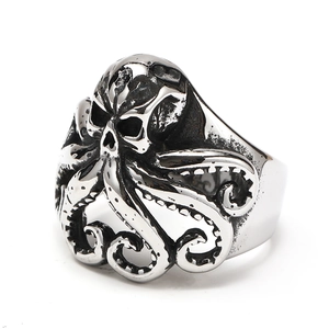 Vintage Oktopus-Tentakel-Totenkopfring aus Edelstahl im gotischen Punk-Stil