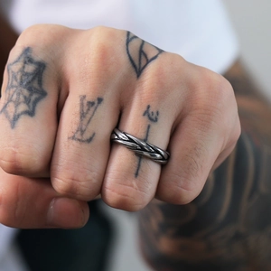 Industrial style braided twisted rope ring in silver stainless steel for men fashion