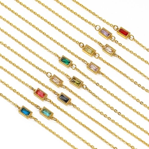Vintage Stainless Steel Pendant Necklace With Rectangular Rhinestone Baguette Cut Gemstone Minimalist Jewelry For Women Fashion Accessory Gift