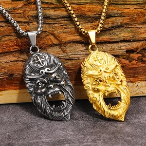 Punk Sun Wukong Mask Pendant Necklace For Men Titanium Steel Retro Hip Hop Jewelry Monkey King Roaring Expression Neckwear Gift