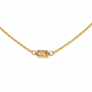 Elegant gold-plated stainless steel necklace with a rectangular emerald-cut zircon pendant