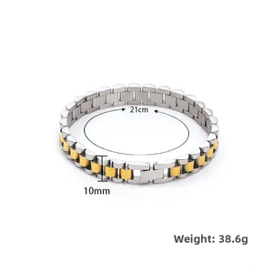 Two-tone silver and gold stainless steel watch band bracelet 21cm length 10mm width