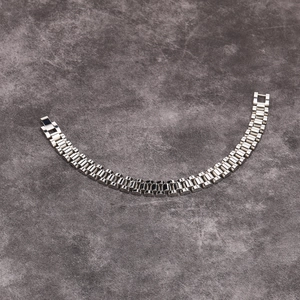 Silver stainless steel watch-style link bracelet with polished presidential chain design