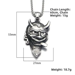 Retro hip-hop Satan demon head pendant in stainless steel with 60cm chain dimensions